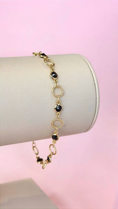 PULSEIRA ARGOLAS E ZIRC CIRCULARES ONIX