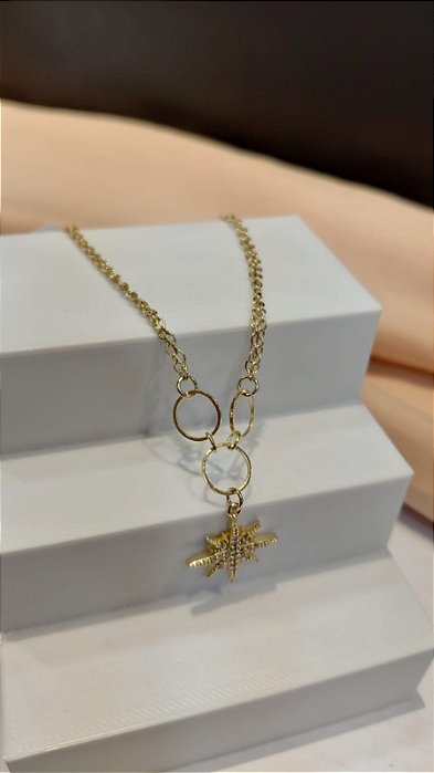 PULSEIRA CIRCULOS E  ESRELA PENDENTE CRAVEJ ZIRC
