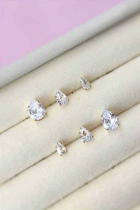 TRIO BRINCO FIXO ZIRCONIA GOTA