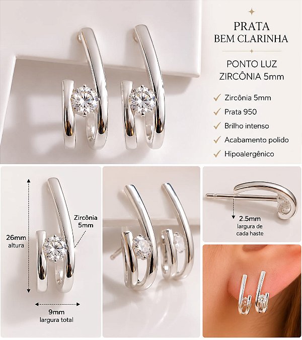 BRINCO MEIA ARGOLA OVAL DOIS FRIZOS E PONTO LUZ ZI