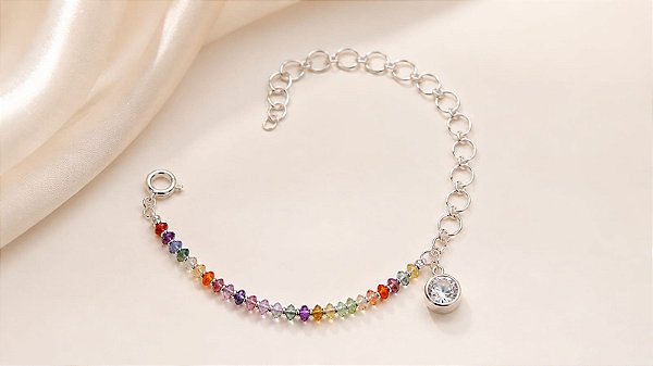 PULSEIRA RIVIERA ZIRC LOSANGO COLORIDA E ELO CHATO