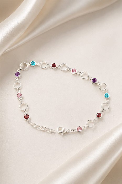 PULSEIRA ELO CIRCULO DIAMANTADO COM ZIRC COLOR ENT