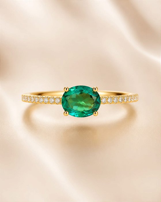 ANEL COM ZIRCÔNIA E OVAL AQUAMARINE