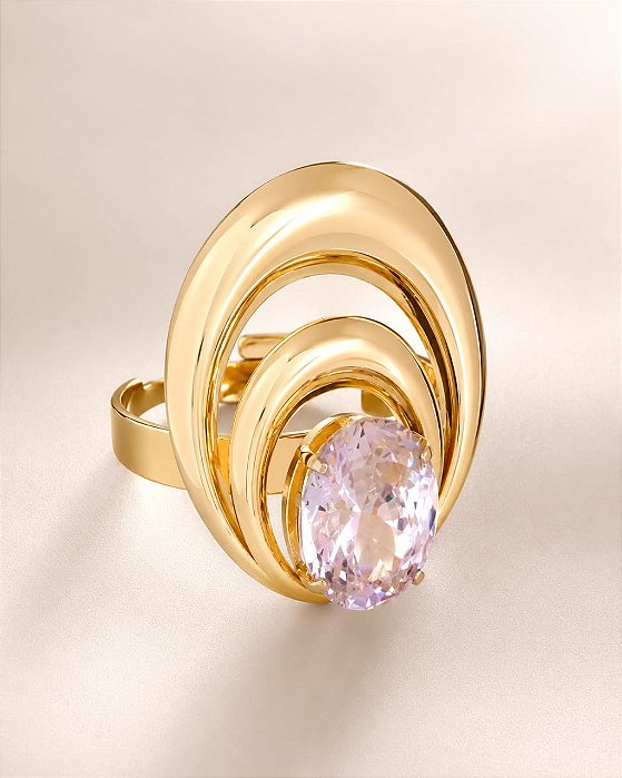 ANEL LUXO OVAL ARO DUPLO E ZIRCÔNIA