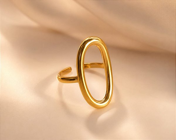ANEL OVAL MINIMALISTA AÇO DOURADO