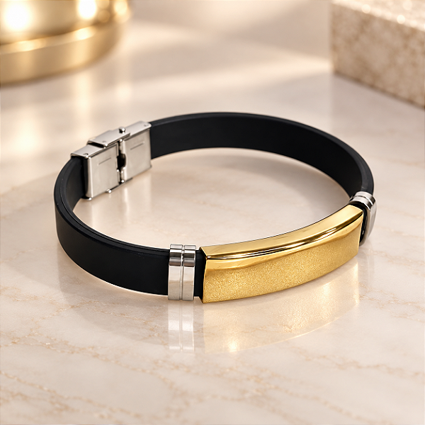 BRACELETE MASC EMBORRACHADO COM CHAPA GRAVAÇÃO