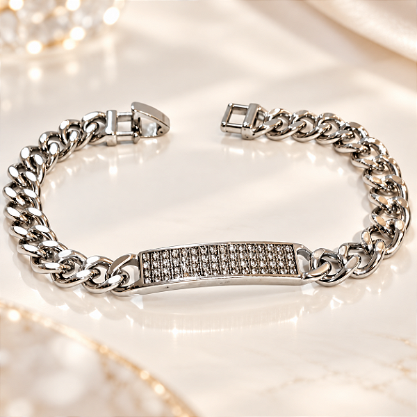BRACELETE COM CHAPA CRAV ZIRCONIA 20CM