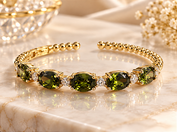 BRACELETE ZIRC RETANG VERDE CITRICO E PONTO D LUZ