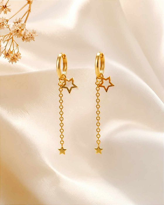 BRINCO ARGOLA COM CORRENTE ELO PORT E ESTRELAS PEN