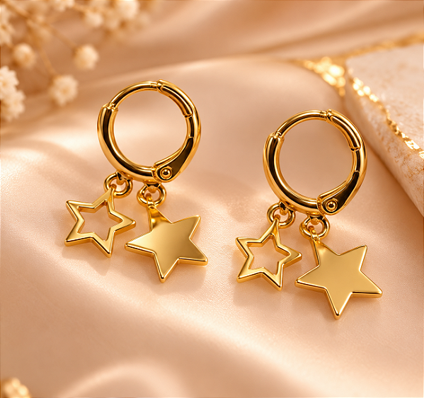 BRINCO ARGOLA COM DUAS ESTRELAS PEND