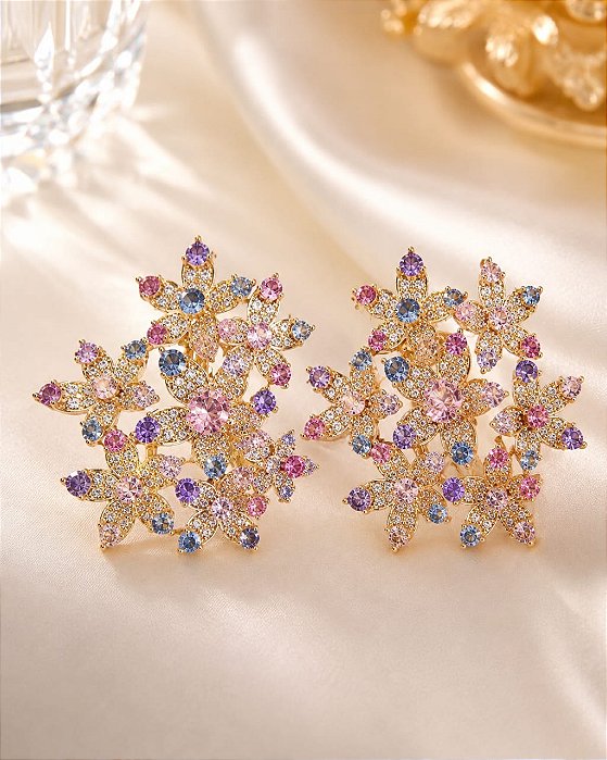 BRINCO LUXO FLORES CRAVEJADAS EM ZIRCÔNIA COLORIDA