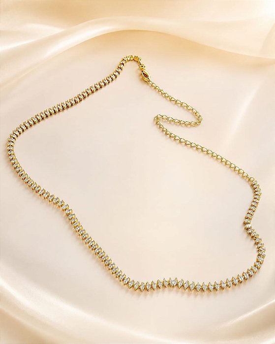 CHOKER RIVIERA PEDRA NAVETE LOSANGO 30+10CM EXTENS
