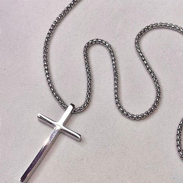 Conjunto - COLAR ELO QUADRADO COM PING CRUZ LISA 60CM