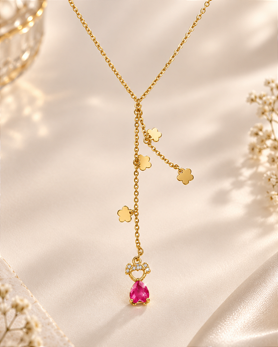 COLAR CADEADO GRAVATA+ PING MENINA ROSA E FLORES