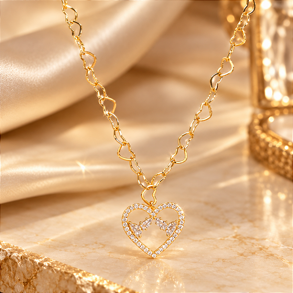 Conjunto - CONJ 2 PÇ GARG ELO CORAÇÃO+ PING FIXO CORAÇÃO CRAV ZIRC