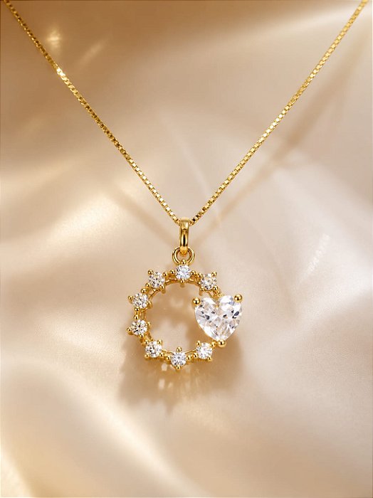 Conjunto - CONJ 2 PÇ GARG VENEZ 45+ PINGENTE GUIRLANDA ZIRC CORAÇÃO E  CRAV ZIRC 3mm
