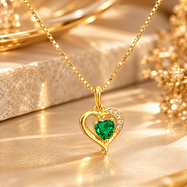 Conjunto - CONJ 2 PÇ VENEZ 38CM+ PINGENTE CORAÇÃO ZIRC VERDE ESMERALDA