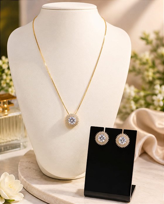 CONJ 4 PÇ  LUXO  PEDRA MOISSANITA E ZIRCONIAS GARG