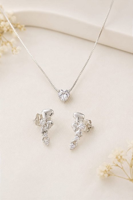 CONJ PRATA 3 PC CORDAO VENEZ PING ZIRC CORACAO R B