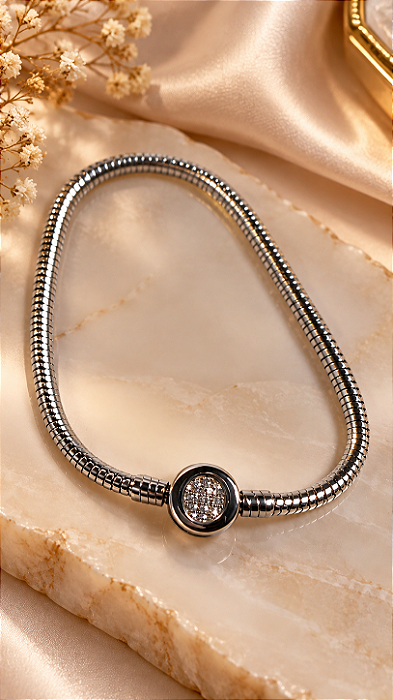 PULSEIRA BERLOQUE COM FECHO CADEADO E ZIRCONIA 18C