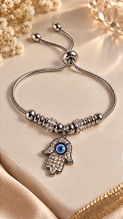 PULSEIRA COM BERLOQUE MÃO COM OLHO GREGO