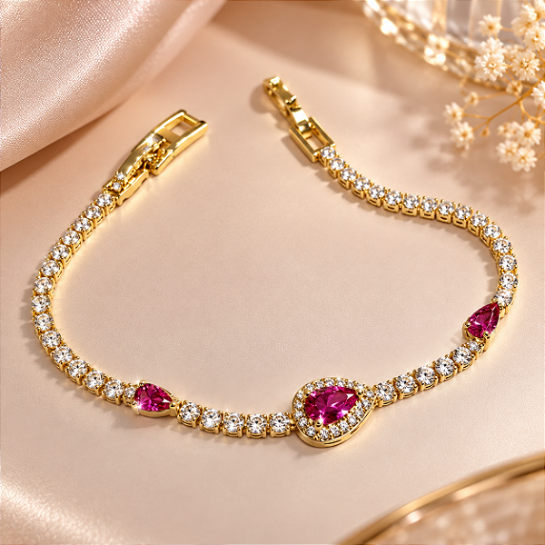 PULSEIRA RIVIERA COM ZIRCONIAS E GOTAS EM ZIRCONI
