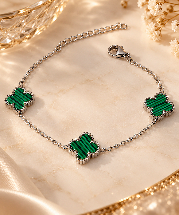 PULSEIRA TREVOS PEDRA VERDE