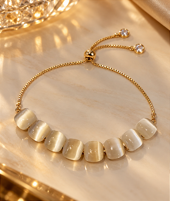 BRACELETE REGUL 8 PEDRAS QUADR OLHO GATO