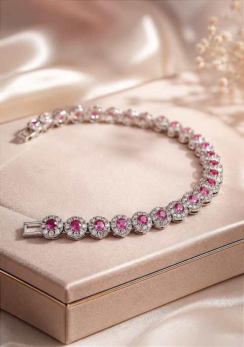 BRACEL LUXO PRINCESA ROSINHAS CRAVEJADAS E ZIRC PI