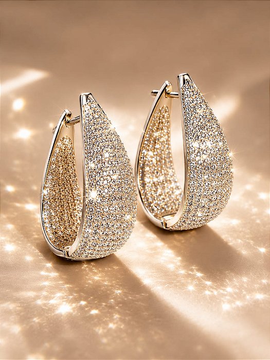 ARGOLA GOTA LUXO ABSOLUTE CRAVEJADA PRATA 925