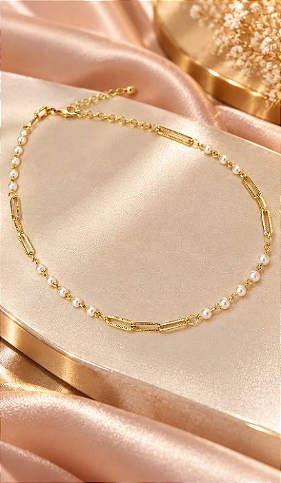 CHOCKER MINI PÉROLAS E ELOS DIAMANTADOS