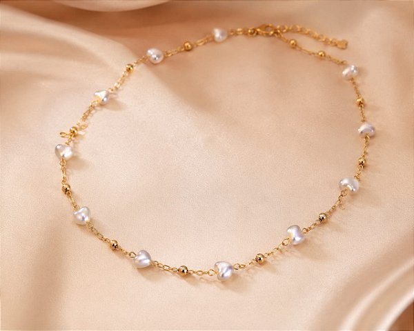CHOCKER PÉROLAS CORAÇÃO E BOLINHAS