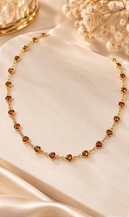 CHOCKER ZIRCONIAS CORAÇÕES ÂMBAR