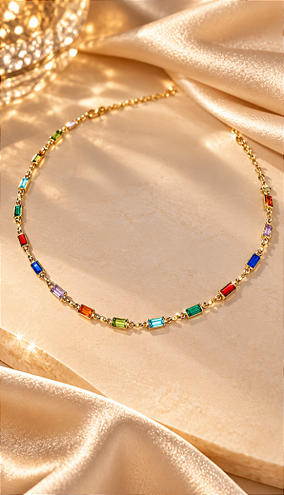 CHOCKER ZIRCONIAS RETANGULOS COLORIDOS