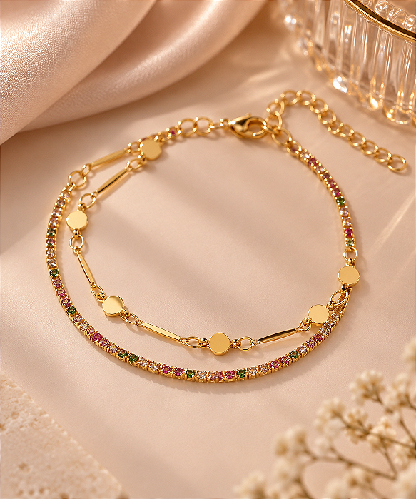 PULSEIRA MISTO ELO CIGANINHA E RIVIERINHA COLOR