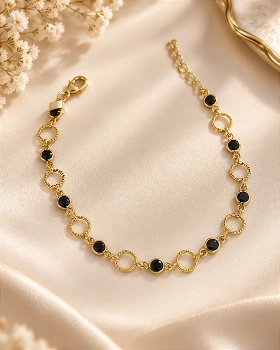 PULSEIRA ARGOLAS E ZIRC CIRCULARES ONIX
