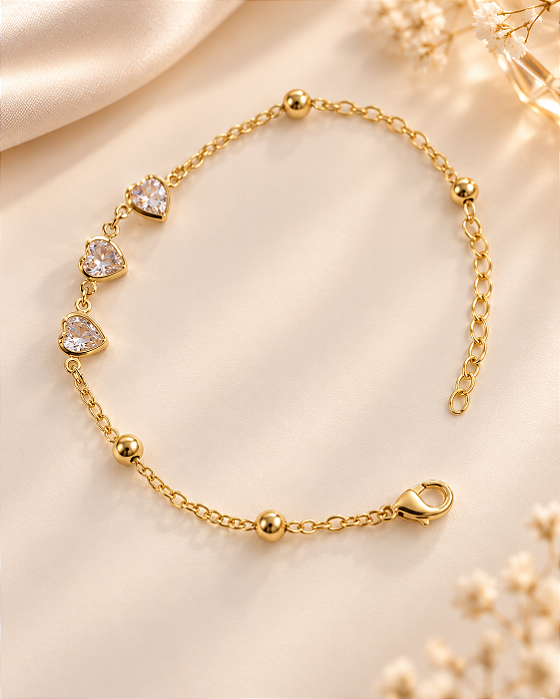 PULSEIRA C/PING TRIO DE CORAÇÕES ZIRC