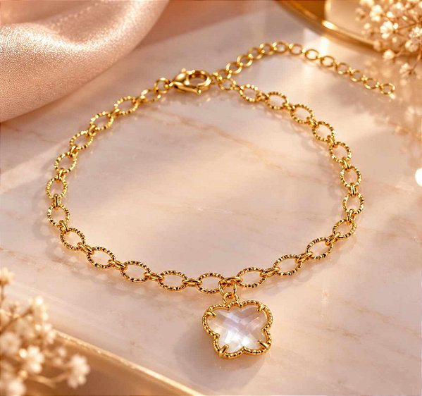 PULSEIRA ELOS DIAMANTADOS E PING BORBOLETA CRISTAL