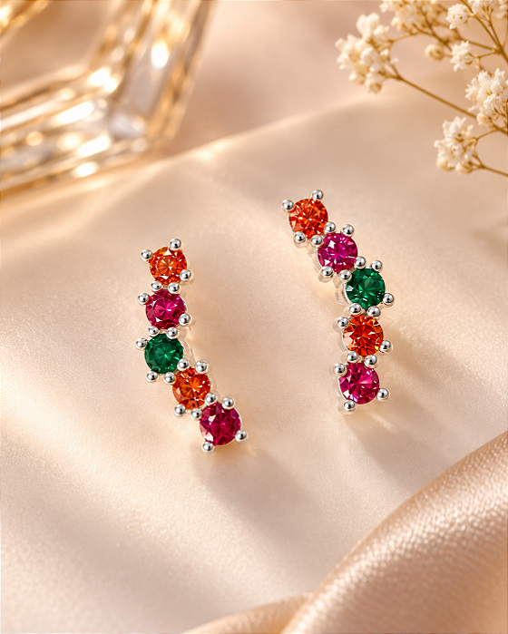 BRINCO MEIO ARCO EST CUFF ZIRCONIAS COLORIDAS 5 PE
