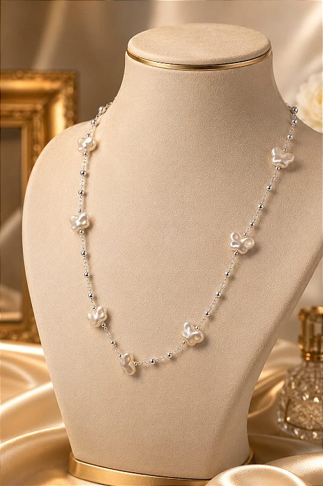 CHOKER MELINDROSA E PEROLAS BORBOLETAS