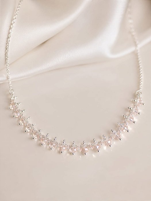 CHOKER PINOS ESFERICOS ZIRC ROSA BEBÊ