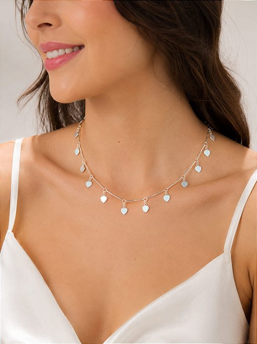 CHOKER CIGANINHA COM CORAÇÕES CHAPINHA PENDENTE
