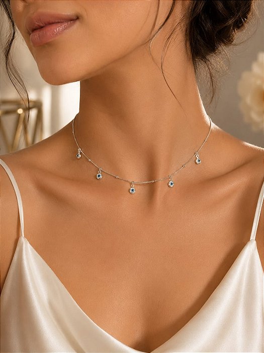 CHOKER VENEZ C PING OLHO GREGO