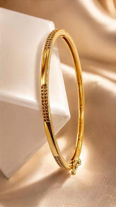 BRACELETE LISO COM 3 PONTILHADOS CRAV ZIRC C PEGA