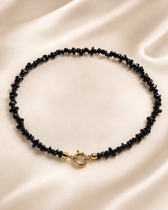 CHOKER COM PEDRAS NATURAIS DE CASCALHOS- ONIX
