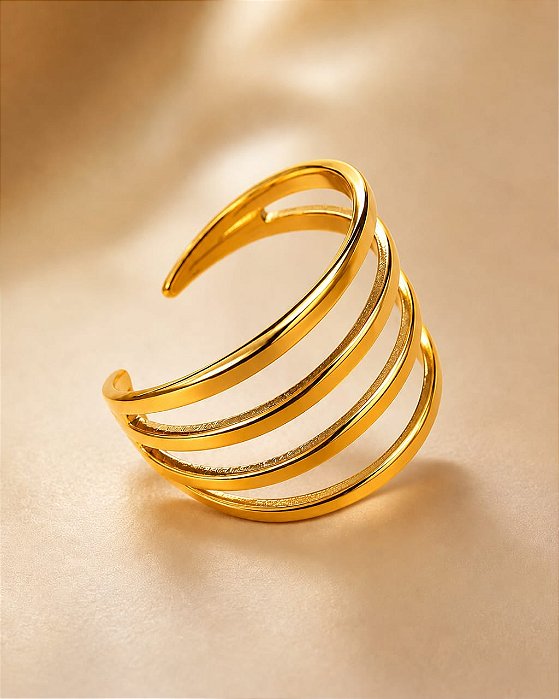 ANEL 4 LINHAS REGULAVEL AÇO DOURADO