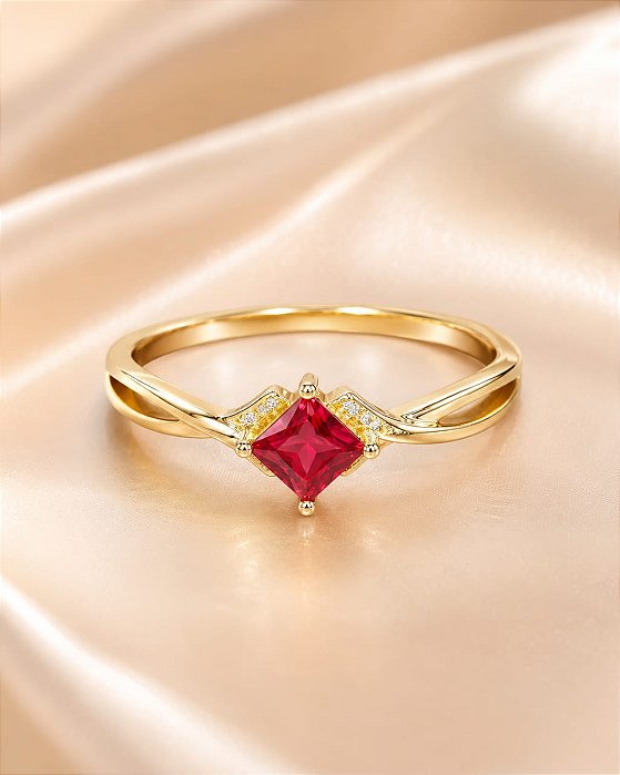ANEL ARO LISO E PONTO QUADRADO ZIRCONIA ROSA