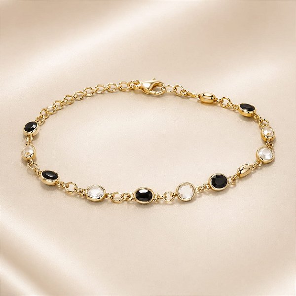 PULSEIRA ELOS MISTOS C/ ZIRCONIA CRISTAL E ONIX