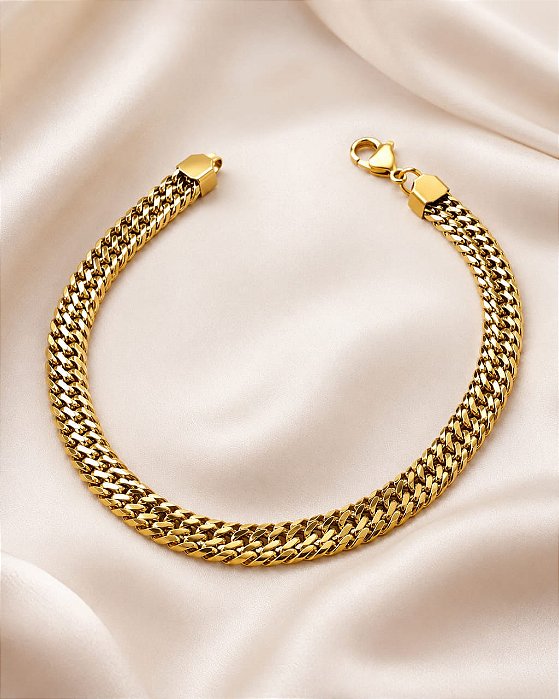 PULSEIRA 2 LINHAS GROUMET DUPLO AÇO DOURADO