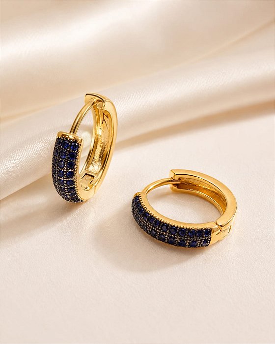 ARGOLA CLIC CRAVEJADA DE ZIRCONIA AZUL